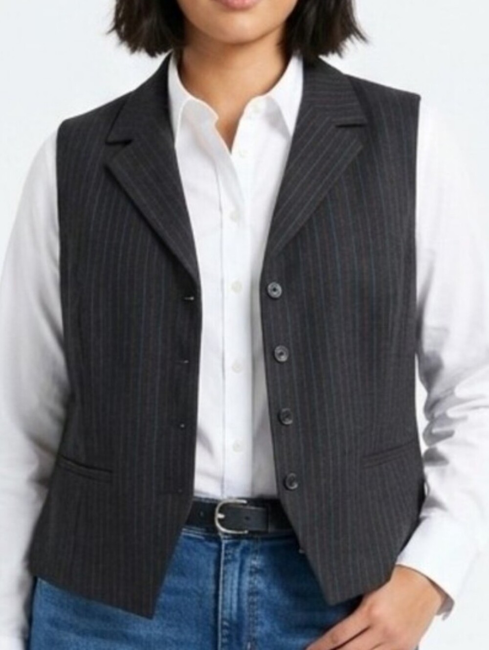 Vest NEW Rena Rowan Size 14 Charcoal Gray Pinstripe